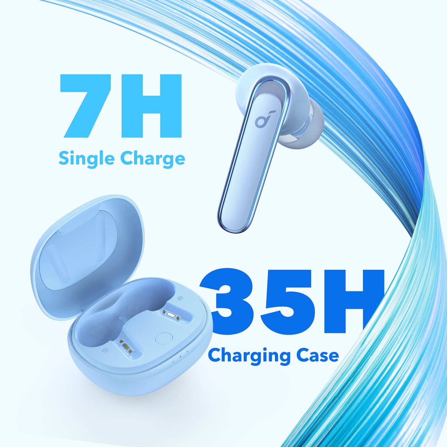 soundcore earbuds with 7H single charge and 35H case