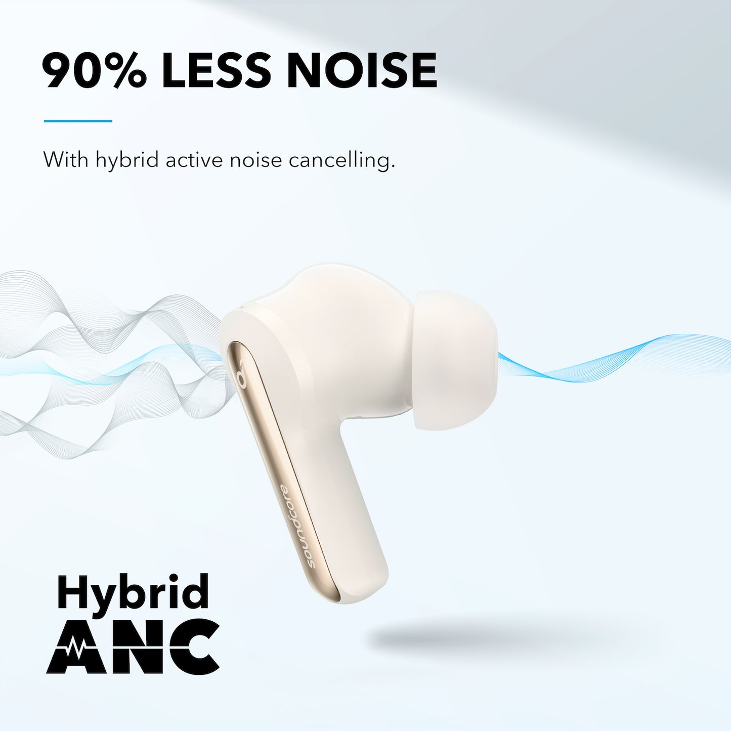 soundcore earbud with hybrid active noise cancelling