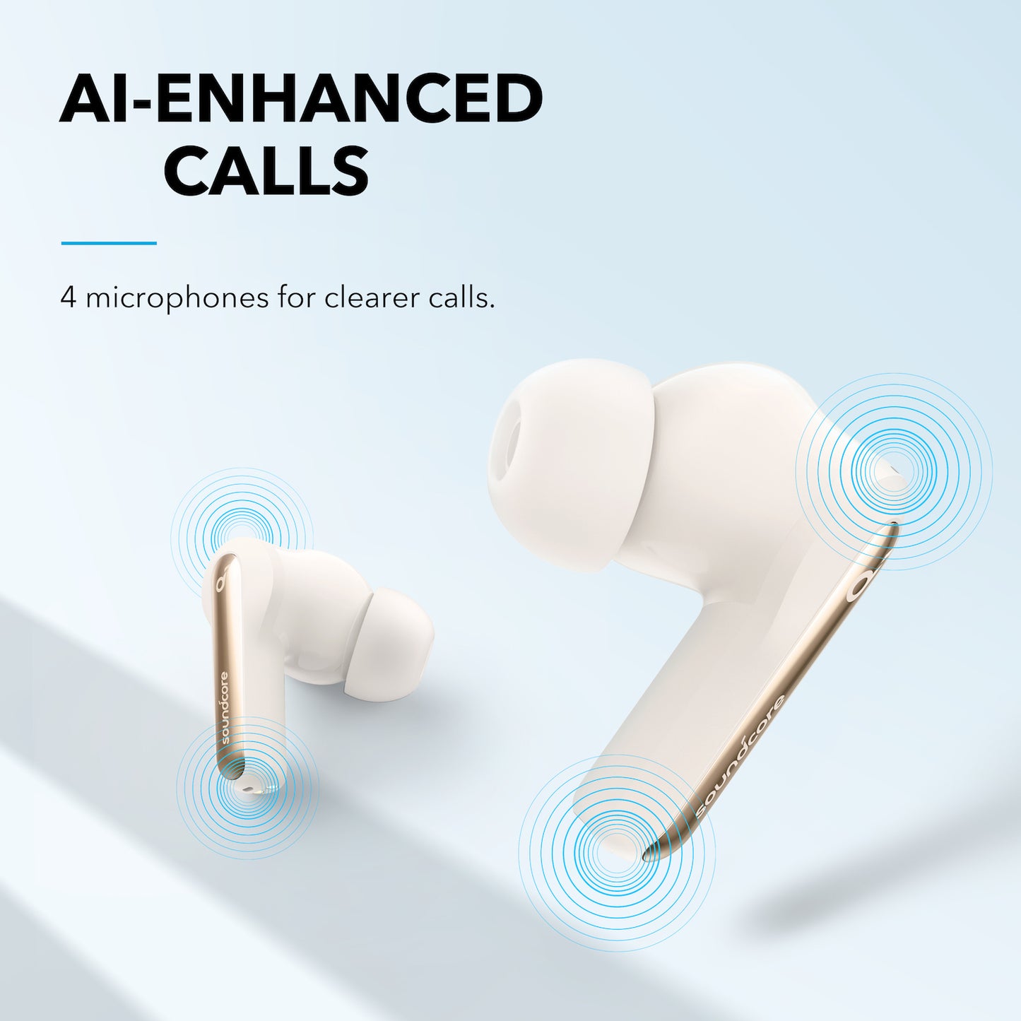 soundcore earbuds with four microphones for AI-enhanced calls