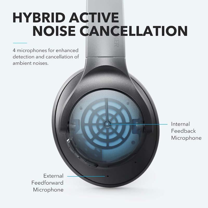 soundcore headphones with hybrid active noise cancellation for quiet audio