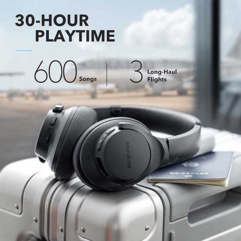 soundcore headphones with 30-hour playtime for travel