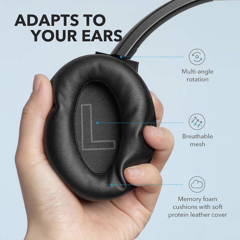 soundcore headphone earcup with memory foam and breathable mesh